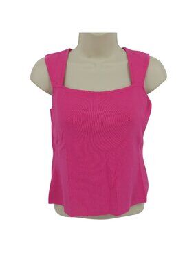 Joseph A Women Medium Pink Square Neck Sleeveless Stretch Ribbed Tank Top Shirt
